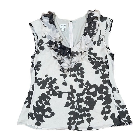 ARMANI COLLEZIONI Ruffled Front Sleeveless Blouse Women’s Size 8 Italy - Picture 1 of 11